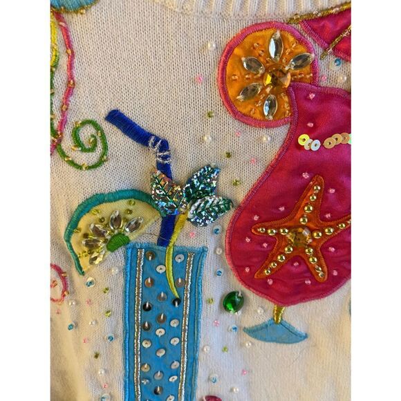 Jack B Quick white sweater beach Cocktails bling medium M - Picture 4 of 6